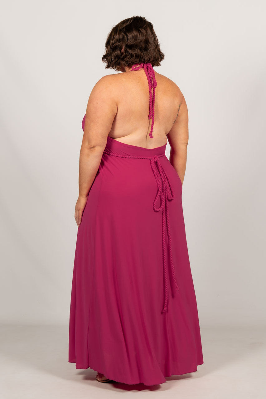 Low Back Ruffle Maxi Dress - Fuchsia