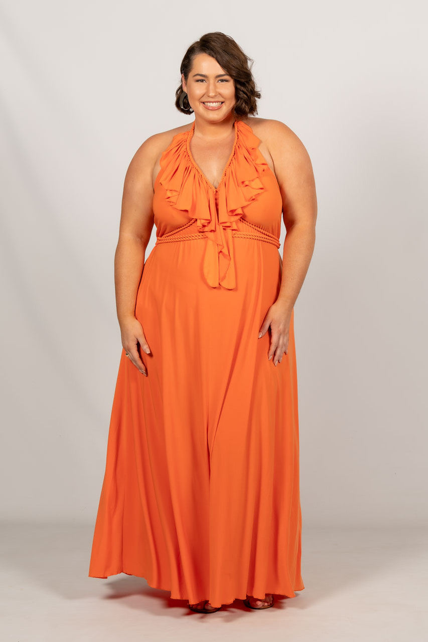 Low Back Ruffle Maxi Dress - Orange