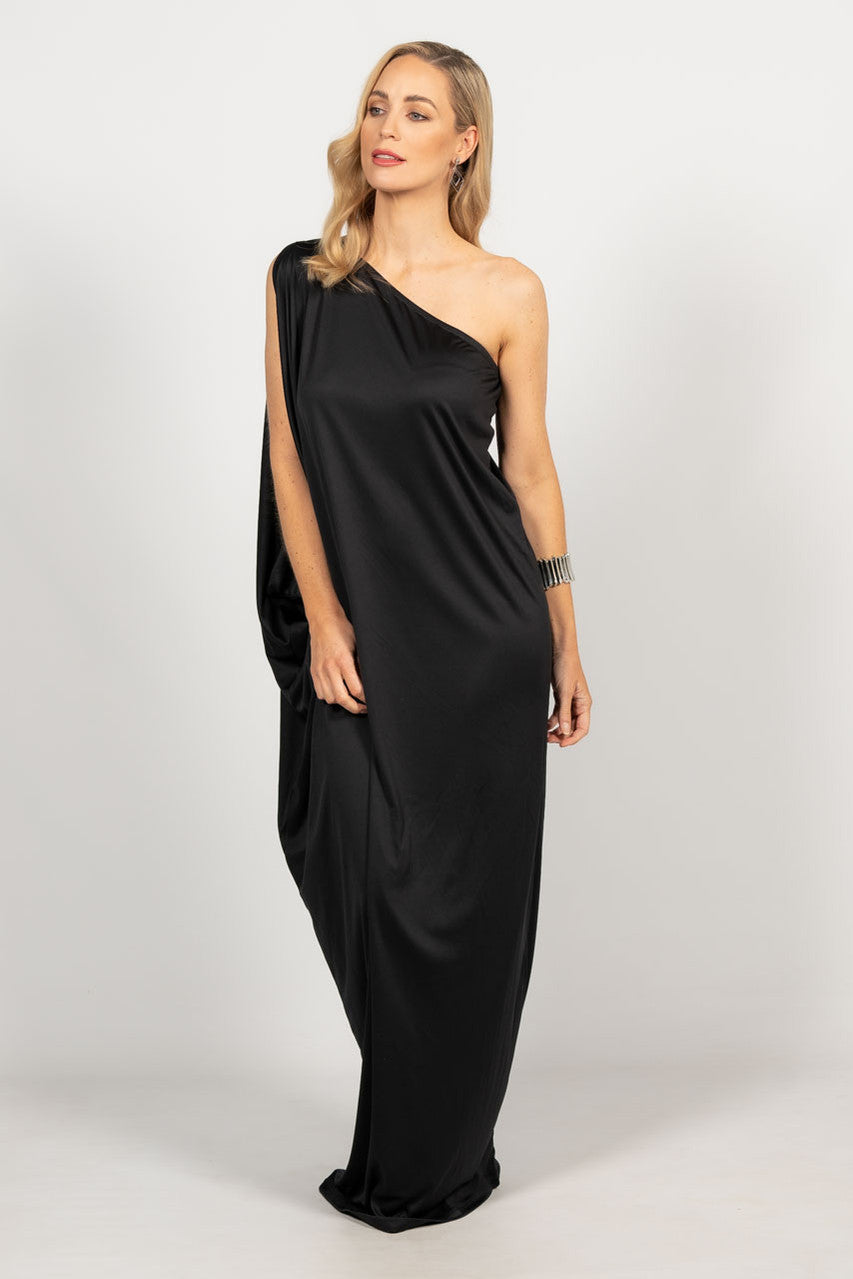 One Shoulder Long Maxi Dress - Black