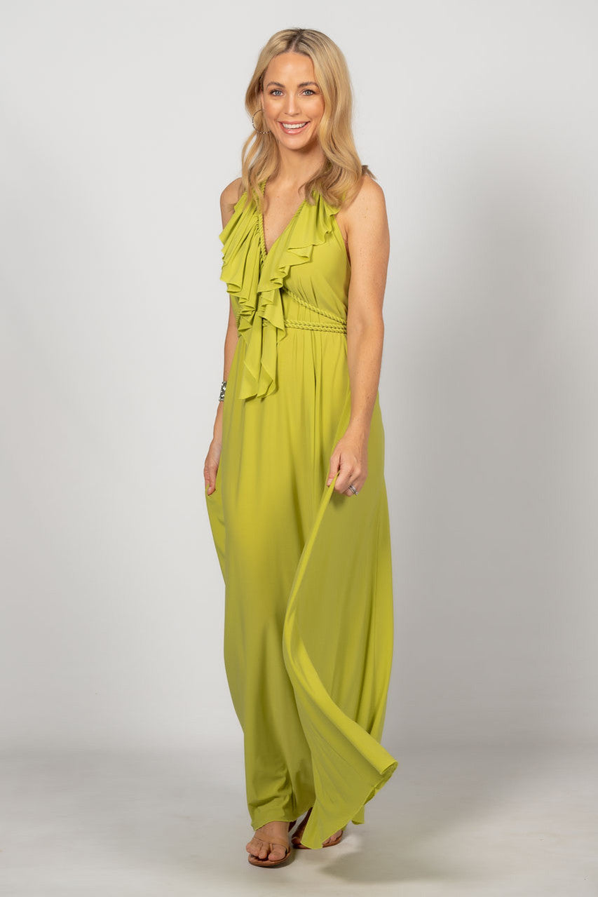 Low Back Ruffle Maxi Dress - Lime