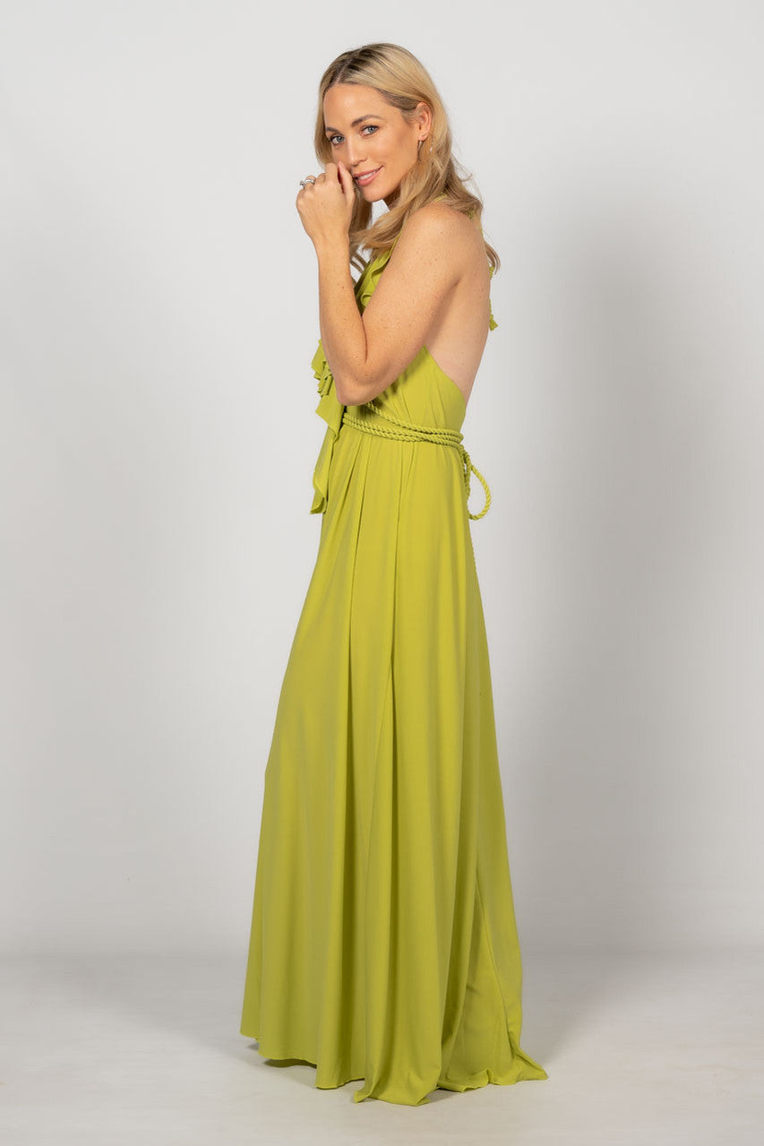 Low Back Ruffle Maxi Dress - Lime