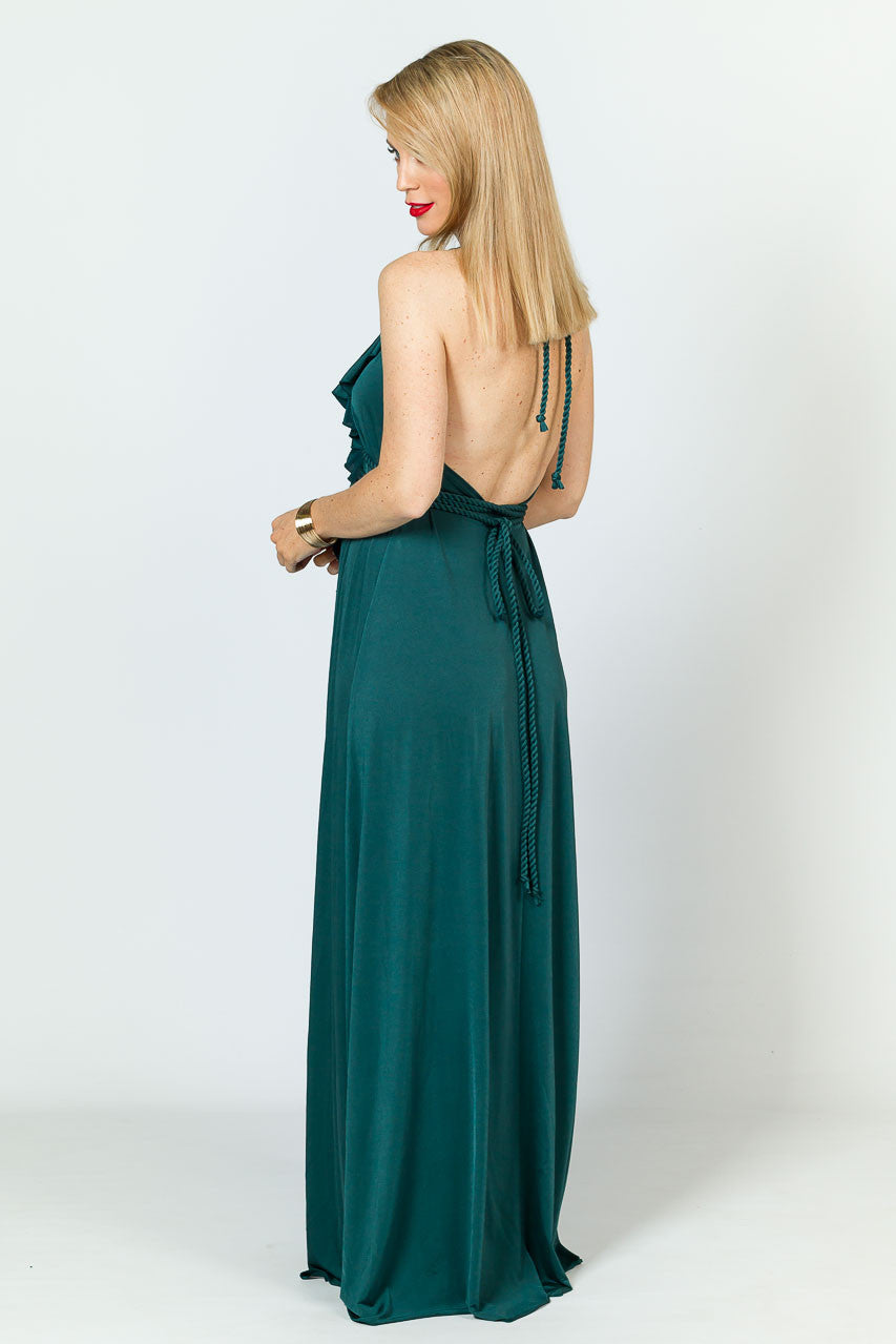 Low Back Ruffle Luxe Maxi Dress - Forest