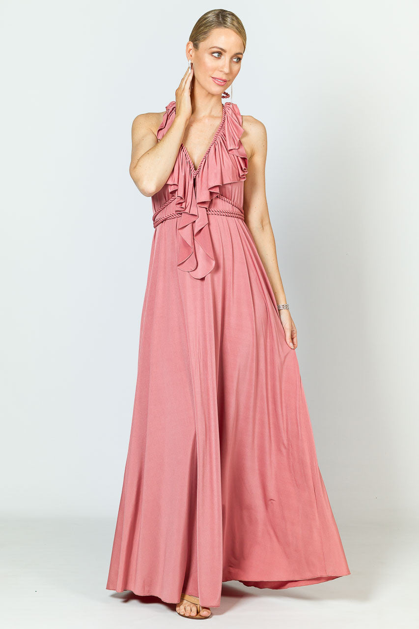 Low Back Ruffle Luxe Maxi Dress - Rose