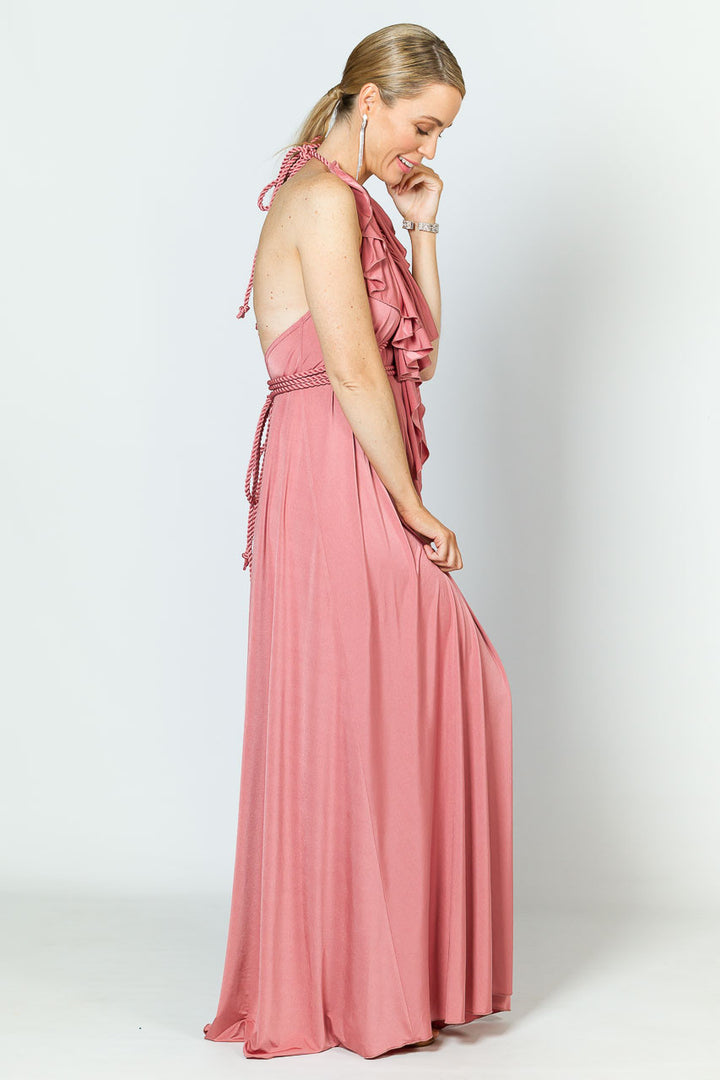Low Back Ruffle Luxe Maxi Dress - Rose