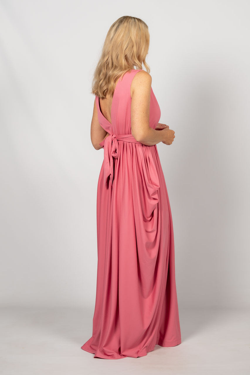 Satin Ruffle Plunge Maxi Dress