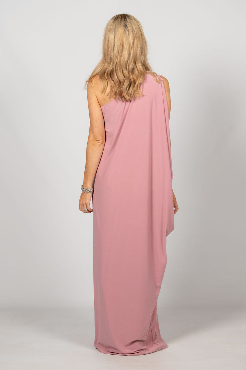 One Shoulder Long Maxi Dress - Dusty Pink
